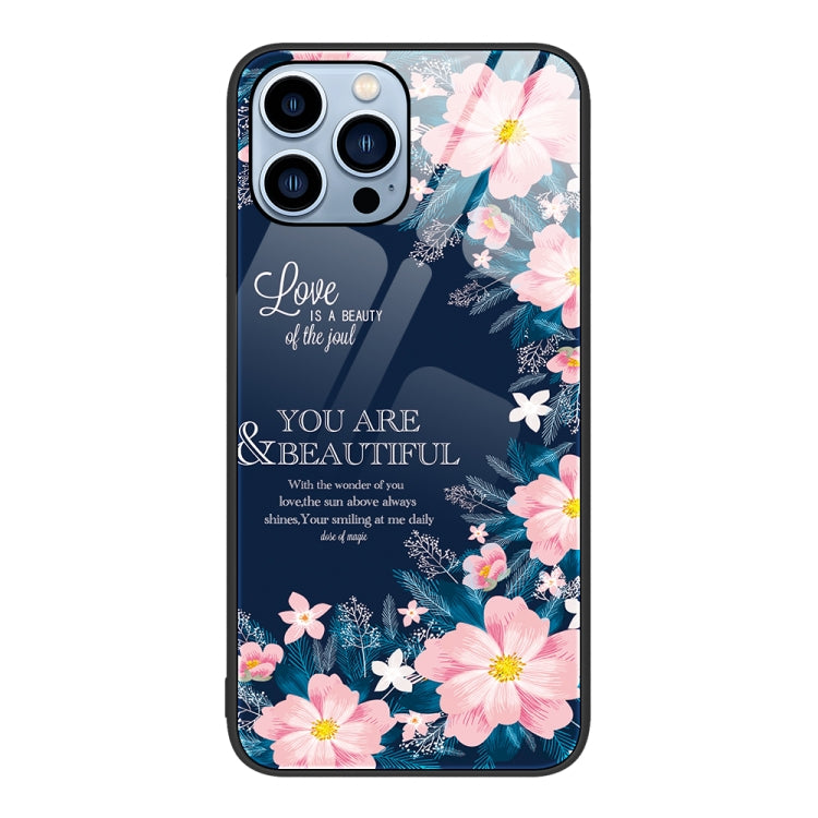For iPhone 14 Pro Max Colorful Painted Glass Phone Case