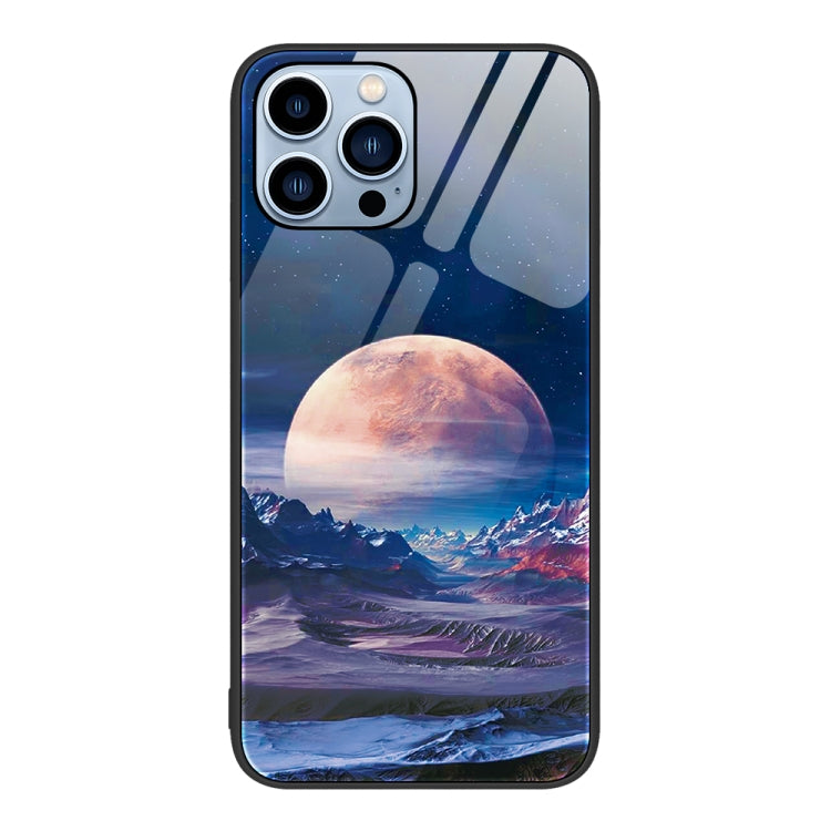 For iPhone 14 Pro Max Colorful Painted Glass Phone Case