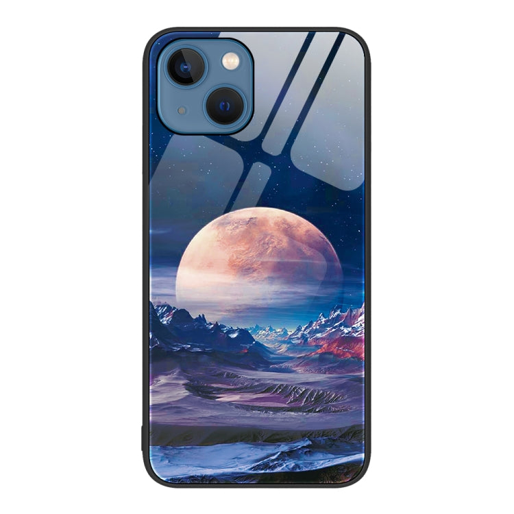 For iPhone 14 Plus Colorful Painted Glass Phone Case