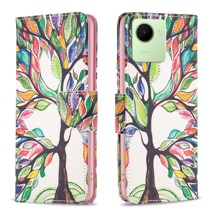 For Realme C30 Colored Drawing Pattern Leather Phone Case