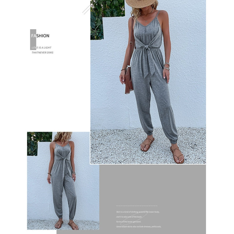 Casual One-piece Pants Sling Pleated Tie Jumpsuit, Size: