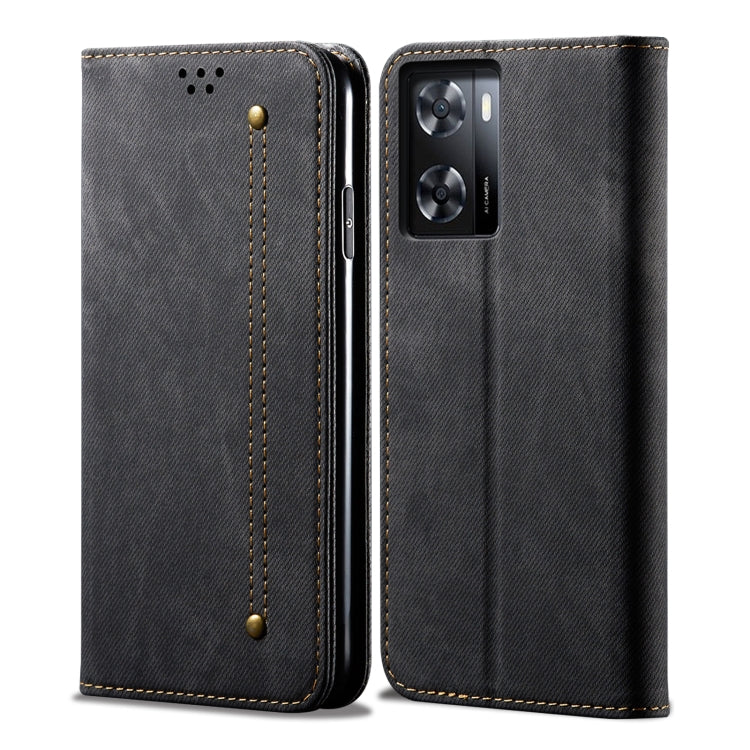 For Realme V23 / Narzo 50 / Oppo A77 5G / A57 4G Denim Texture Casual Style Horizontal Flip Leather Phone Case