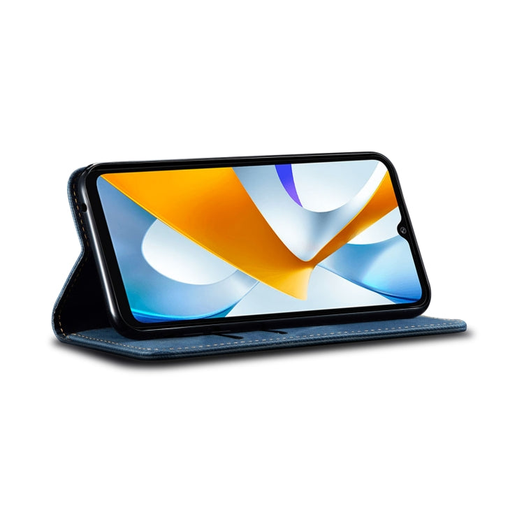 For Realme V23 / Narzo 50 / Oppo A77 5G / A57 4G Denim Texture Casual Style Horizontal Flip Leather Phone Case