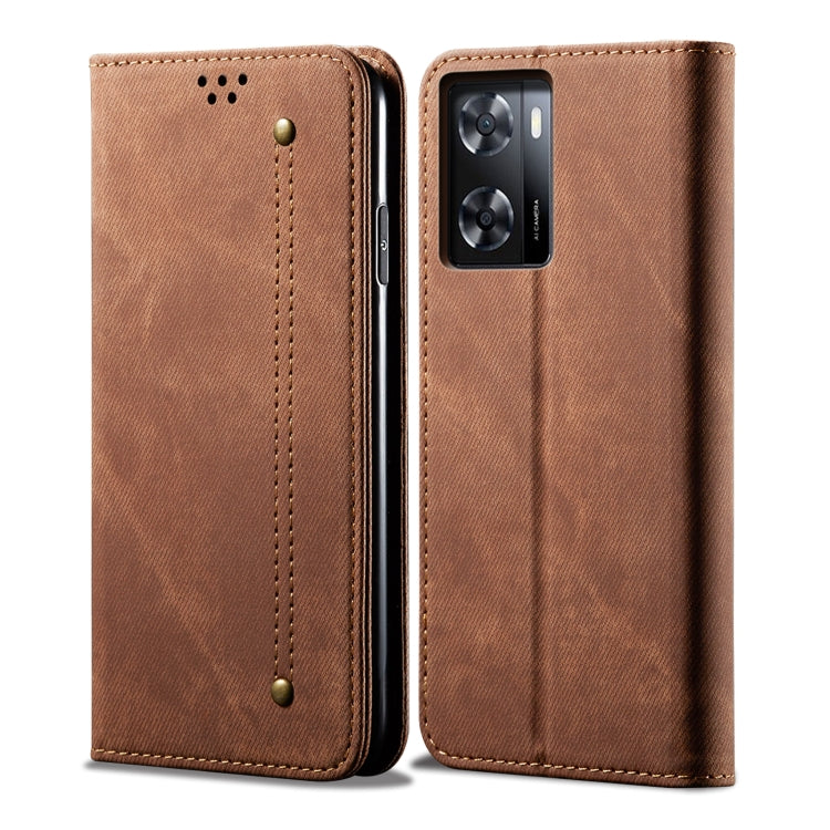 For Realme V23 / Narzo 50 / Oppo A77 5G / A57 4G Denim Texture Casual Style Horizontal Flip Leather Phone Case