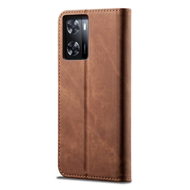 For Realme V23 / Narzo 50 / Oppo A77 5G / A57 4G Denim Texture Casual Style Horizontal Flip Leather Phone Case