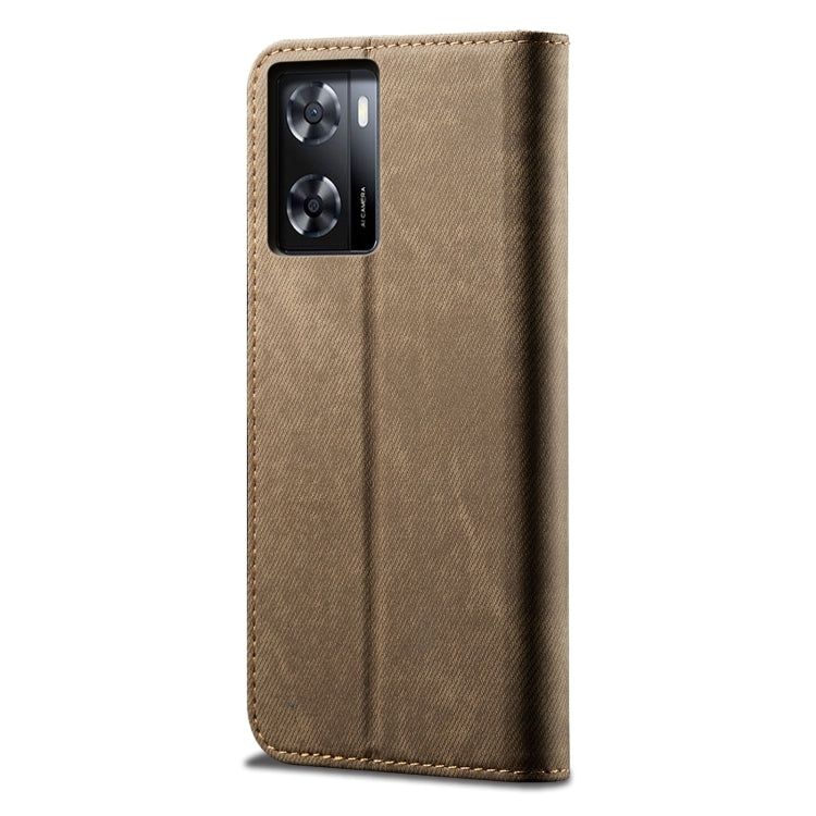 For Realme V23 / Narzo 50 / Oppo A77 5G / A57 4G Denim Texture Casual Style Horizontal Flip Leather Phone Case