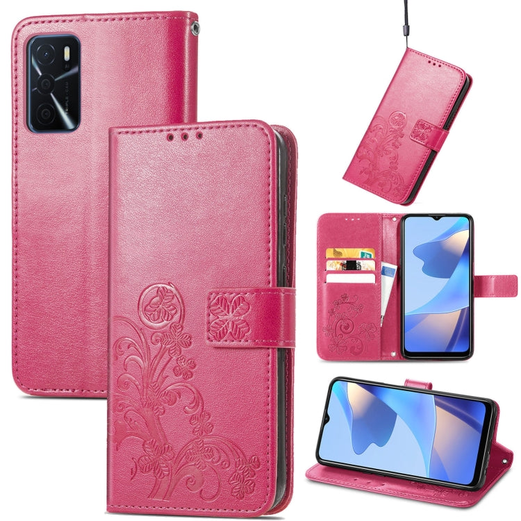 For OPPO A16e Four-leaf Clasp Embossed Buckle Leather Phone Case