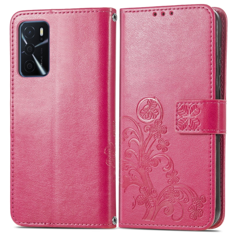 For OPPO A16e Four-leaf Clasp Embossed Buckle Leather Phone Case