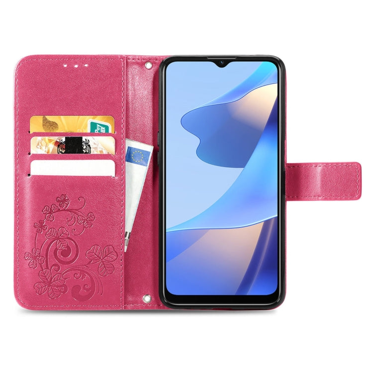 For OPPO A16e Four-leaf Clasp Embossed Buckle Leather Phone Case