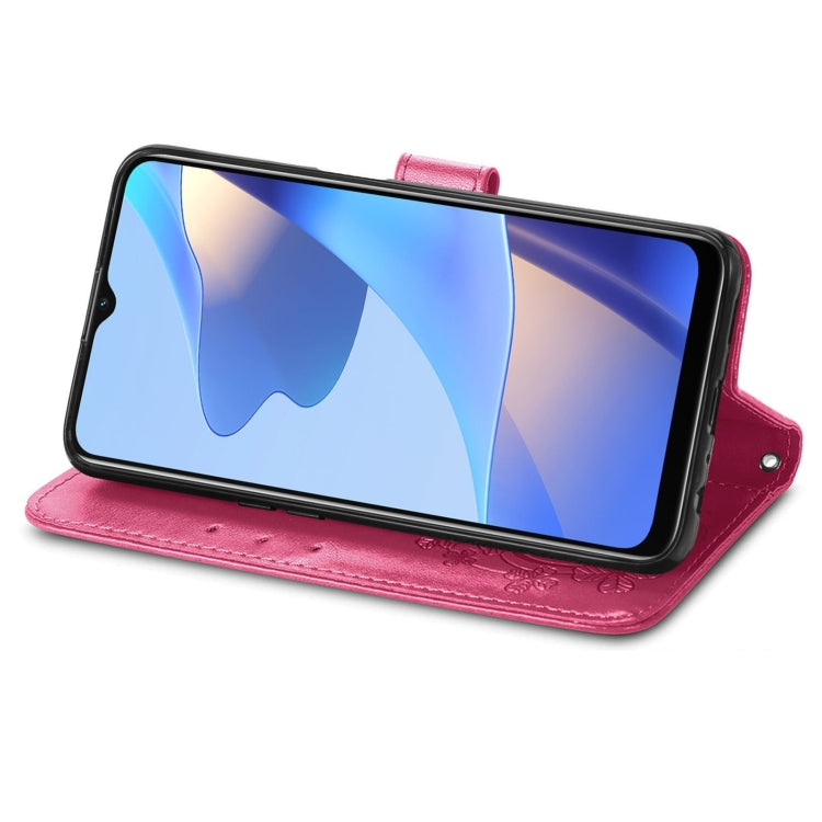 For OPPO A16e Four-leaf Clasp Embossed Buckle Leather Phone Case