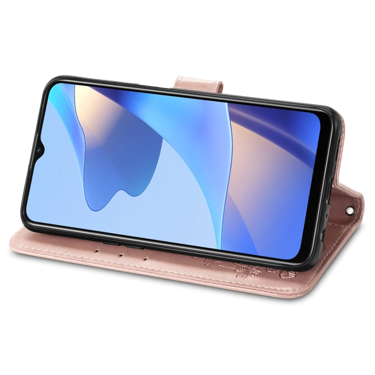 For OPPO A16e Four-leaf Clasp Embossed Buckle Leather Phone Case