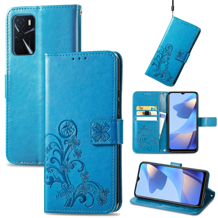 For OPPO A16e Four-leaf Clasp Embossed Buckle Leather Phone Case