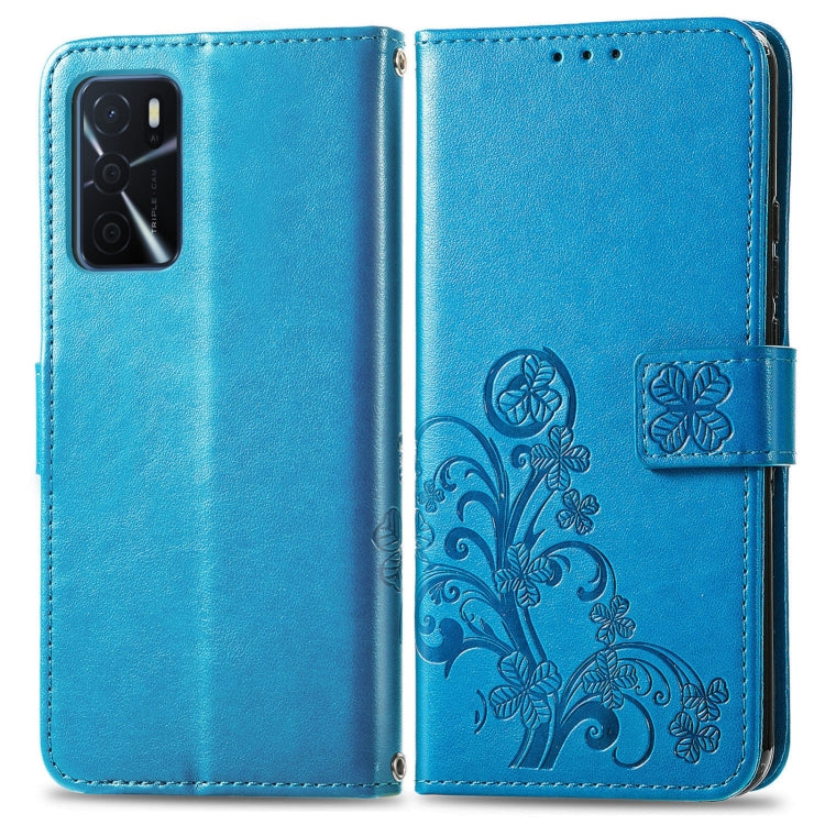 For OPPO A16e Four-leaf Clasp Embossed Buckle Leather Phone Case