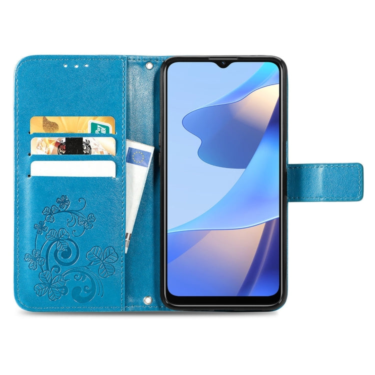 For OPPO A16e Four-leaf Clasp Embossed Buckle Leather Phone Case