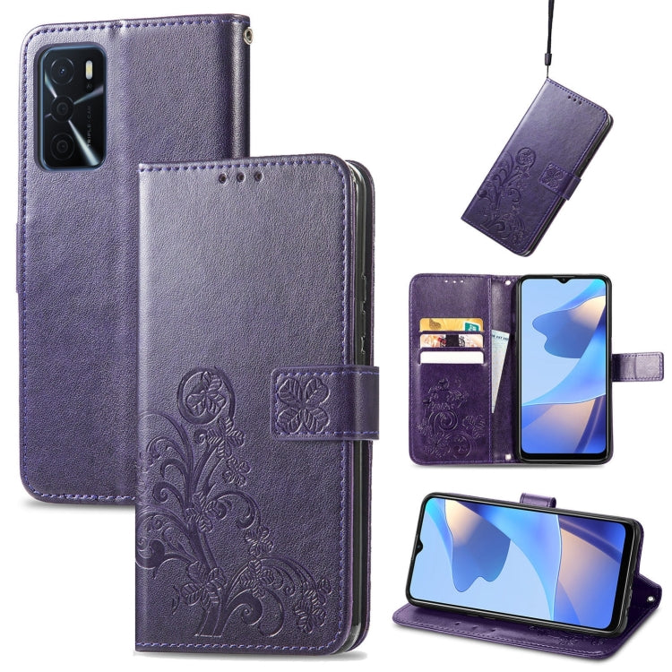 For OPPO A16e Four-leaf Clasp Embossed Buckle Leather Phone Case