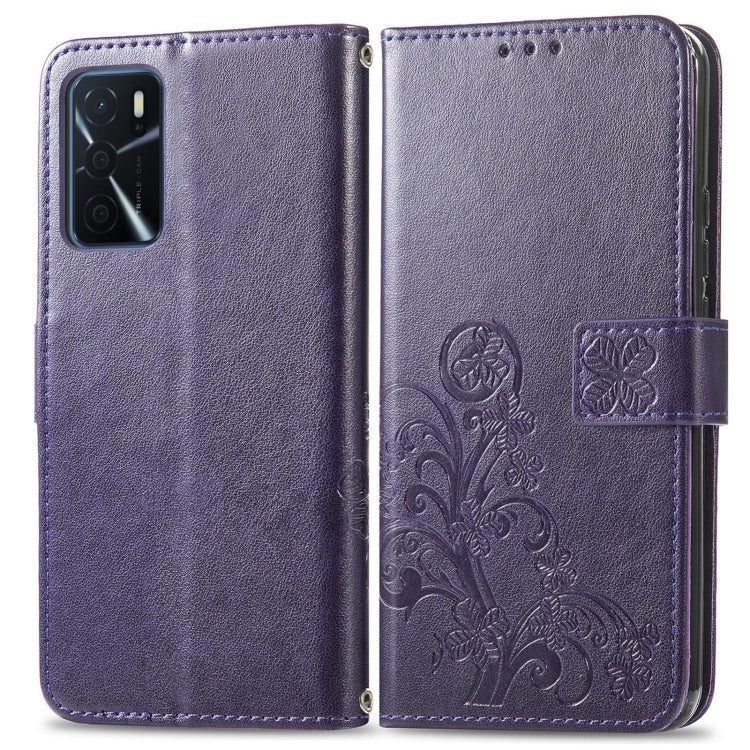 For OPPO A16e Four-leaf Clasp Embossed Buckle Leather Phone Case