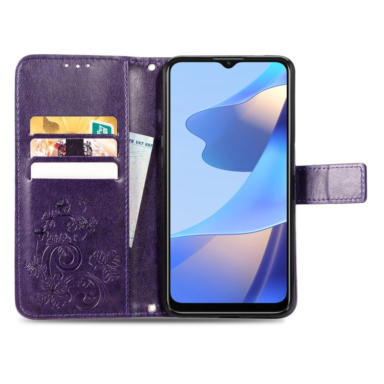 For OPPO A16e Four-leaf Clasp Embossed Buckle Leather Phone Case
