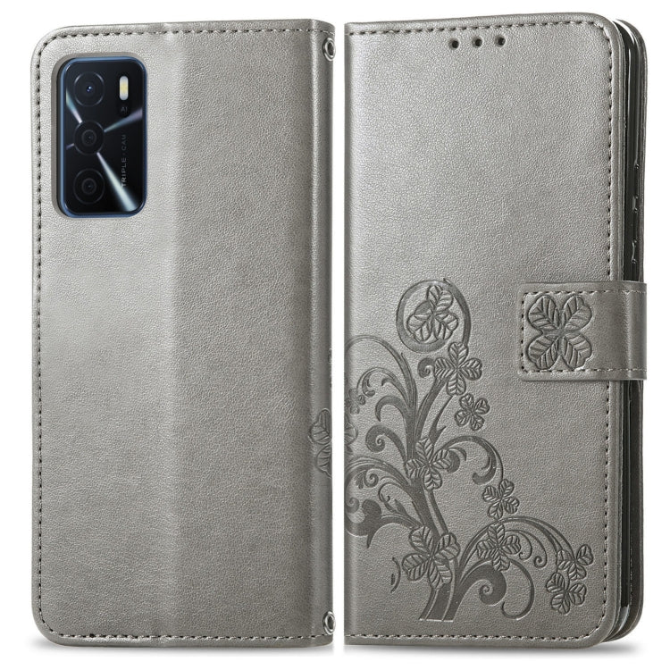 For OPPO A16e Four-leaf Clasp Embossed Buckle Leather Phone Case