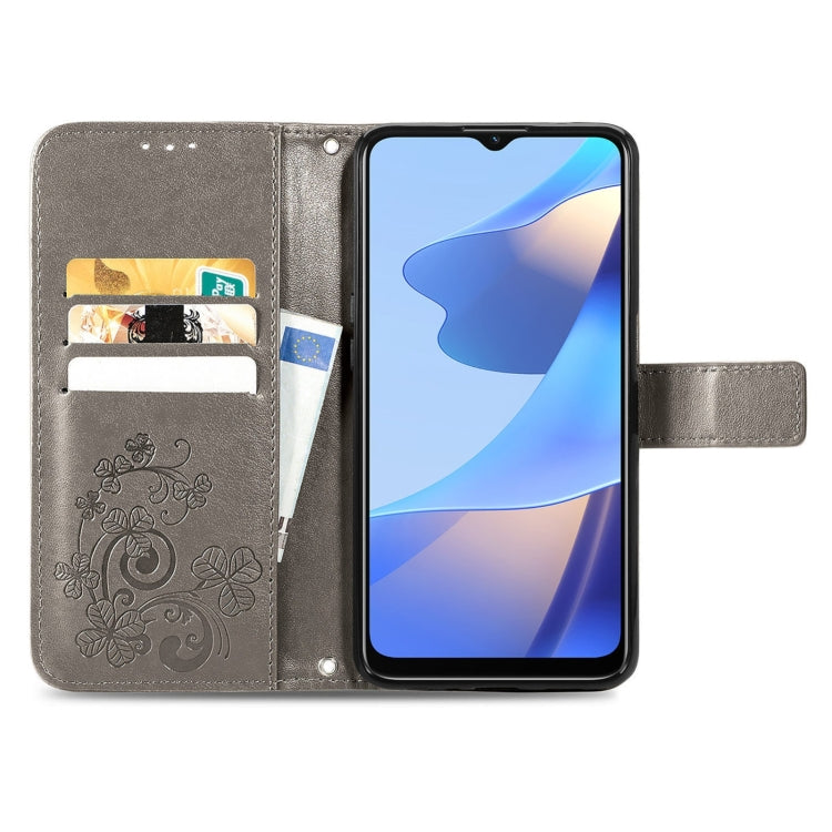 For OPPO A16e Four-leaf Clasp Embossed Buckle Leather Phone Case