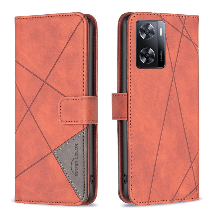 For OPPO A57 4G Magnetic Buckle Rhombus Texture Leather Phone Case