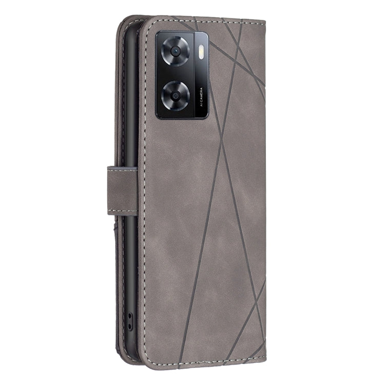 For OPPO A57 4G Magnetic Buckle Rhombus Texture Leather Phone Case