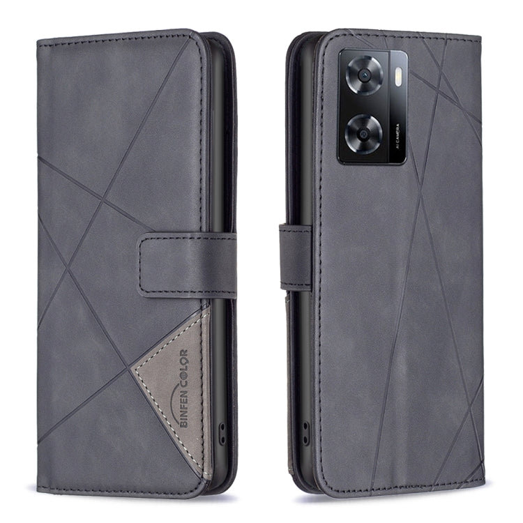For OPPO A57 4G Magnetic Buckle Rhombus Texture Leather Phone Case