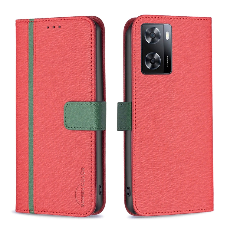 For OPPO A57 4G BF13 Color Matching Cross Texture Leather Phone Case