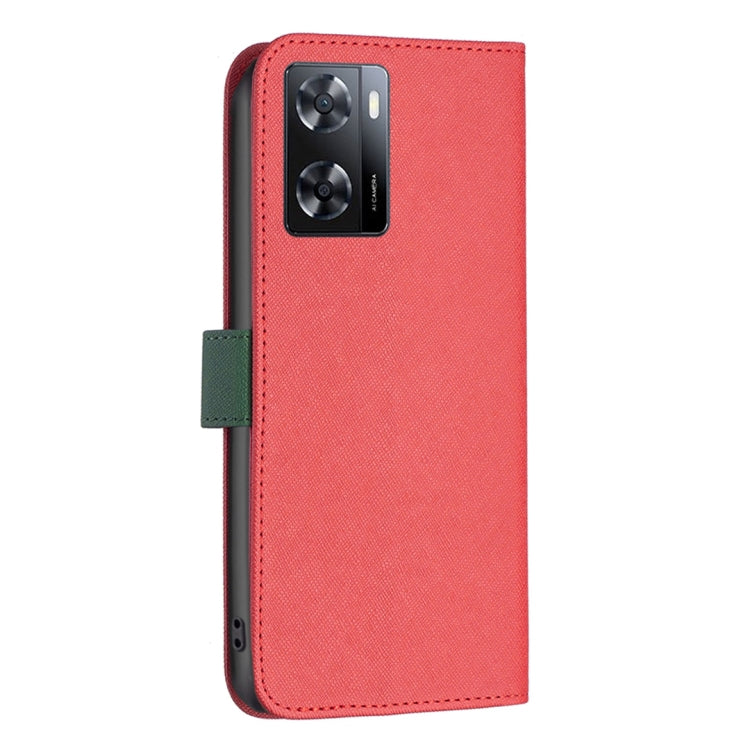 For OPPO A57 4G BF13 Color Matching Cross Texture Leather Phone Case