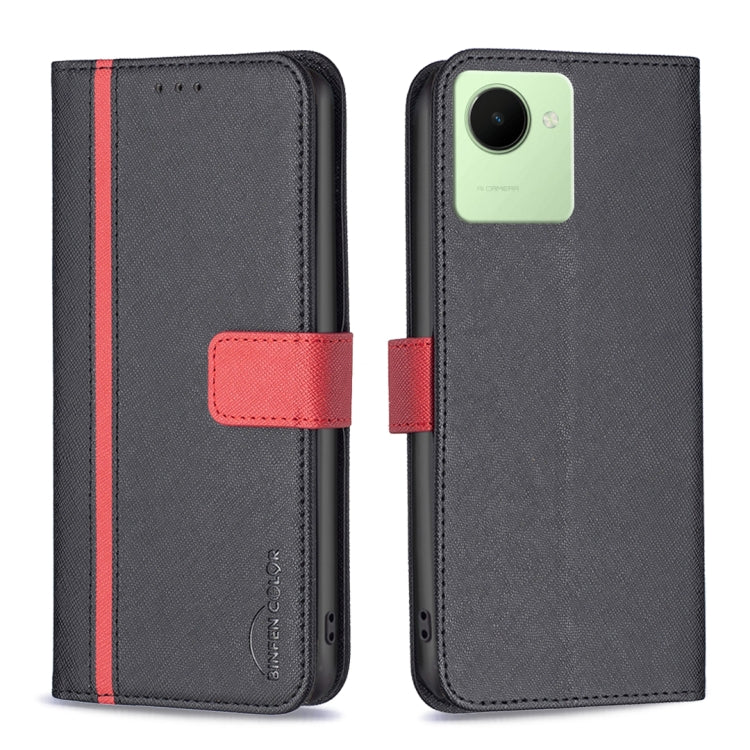 For Realme C30 BF13 Color Matching Cross Texture Leather Phone Case