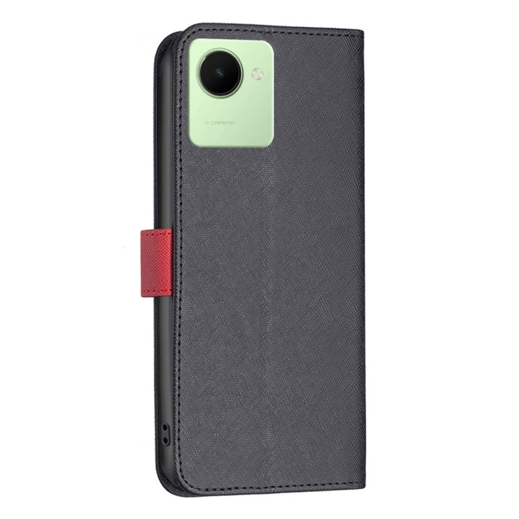 For Realme C30 BF13 Color Matching Cross Texture Leather Phone Case