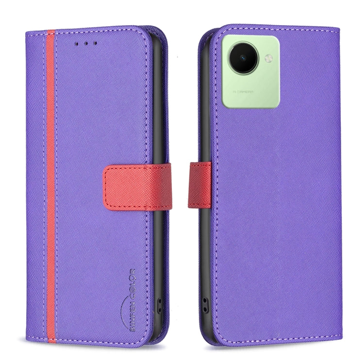 For Realme C30 BF13 Color Matching Cross Texture Leather Phone Case