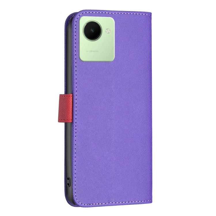 For Realme C30 BF13 Color Matching Cross Texture Leather Phone Case