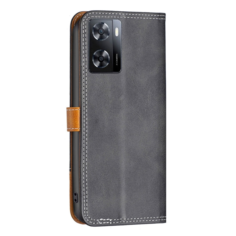 For OPPO A57 4G Color Matching Double Sewing Thread Leather Phone Case