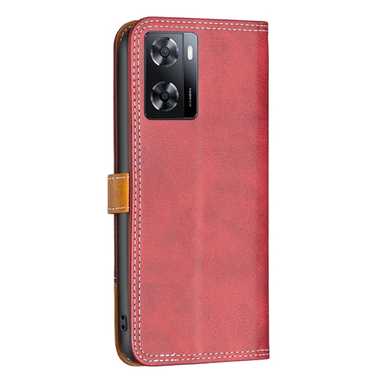 For OPPO A57 4G Color Matching Double Sewing Thread Leather Phone Case