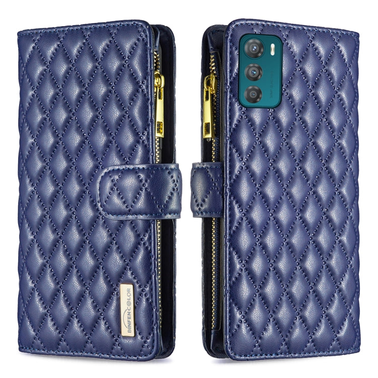 For Motorola Moto G42 4G Diamond Lattice Zipper Wallet Leather Flip Phone Case