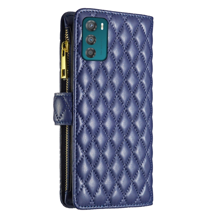 For Motorola Moto G42 4G Diamond Lattice Zipper Wallet Leather Flip Phone Case