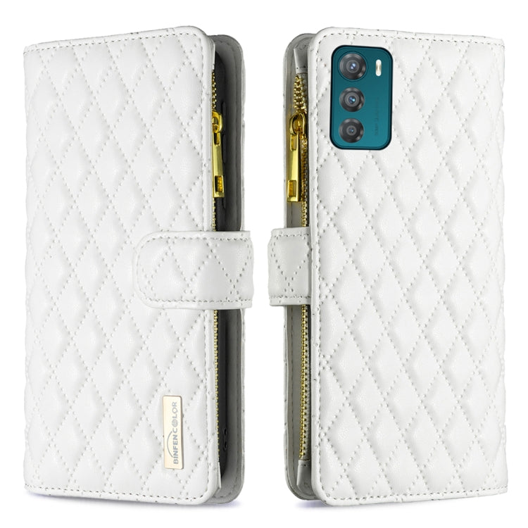 For Motorola Moto G42 4G Diamond Lattice Zipper Wallet Leather Flip Phone Case
