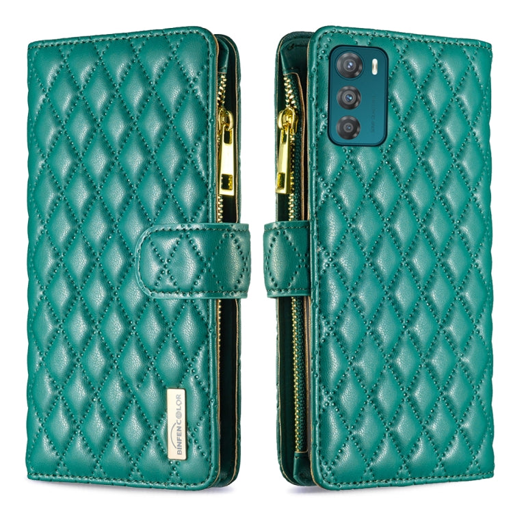 For Motorola Moto G42 4G Diamond Lattice Zipper Wallet Leather Flip Phone Case