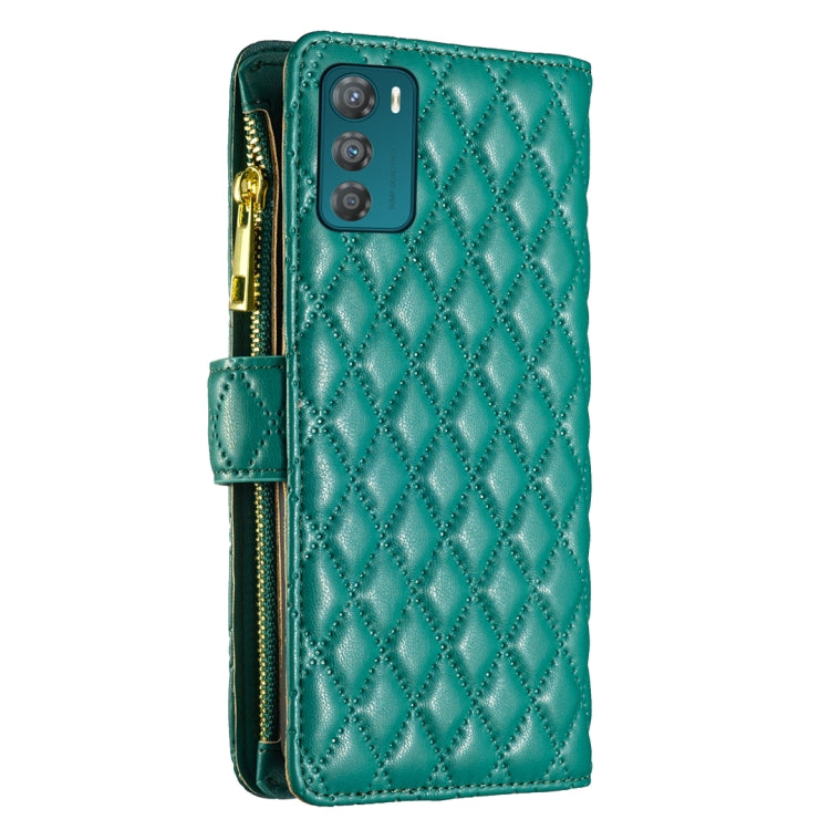 For Motorola Moto G42 4G Diamond Lattice Zipper Wallet Leather Flip Phone Case
