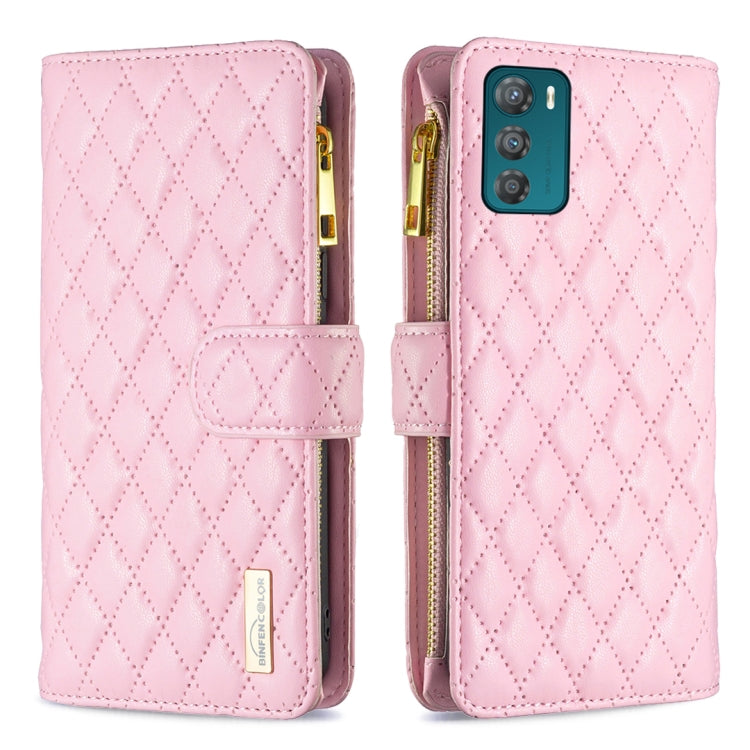 For Motorola Moto G42 4G Diamond Lattice Zipper Wallet Leather Flip Phone Case