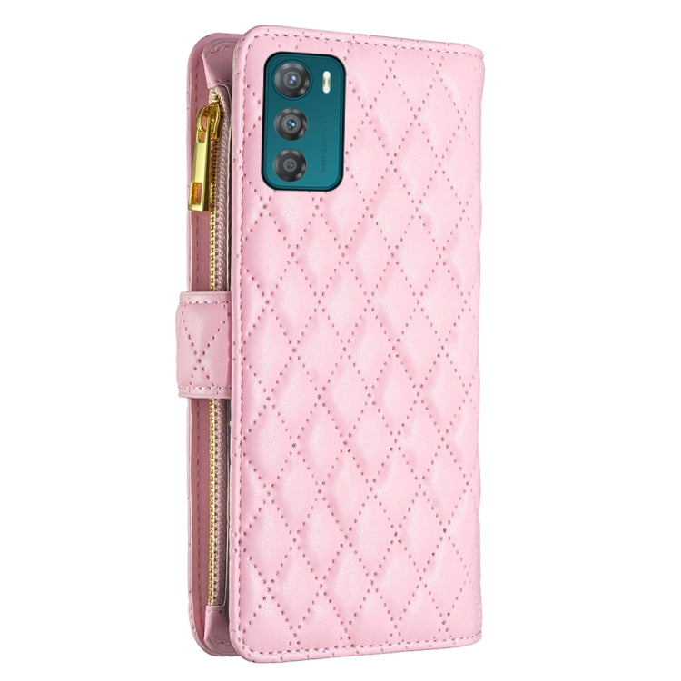 For Motorola Moto G42 4G Diamond Lattice Zipper Wallet Leather Flip Phone Case