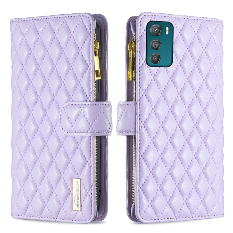 For Motorola Moto G42 4G Diamond Lattice Zipper Wallet Leather Flip Phone Case