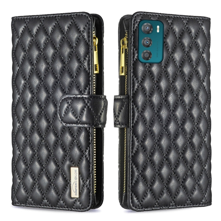 For Motorola Moto G42 4G Diamond Lattice Zipper Wallet Leather Flip Phone Case