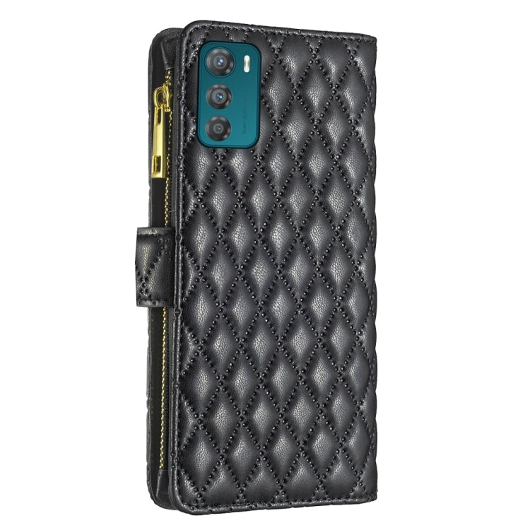 For Motorola Moto G42 4G Diamond Lattice Zipper Wallet Leather Flip Phone Case