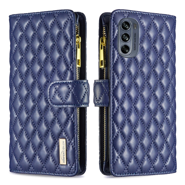 For Motorola Moto G62 Diamond Lattice Zipper Wallet Leather Flip Phone Case