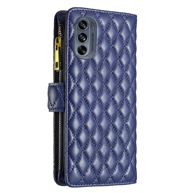 For Motorola Moto G62 Diamond Lattice Zipper Wallet Leather Flip Phone Case