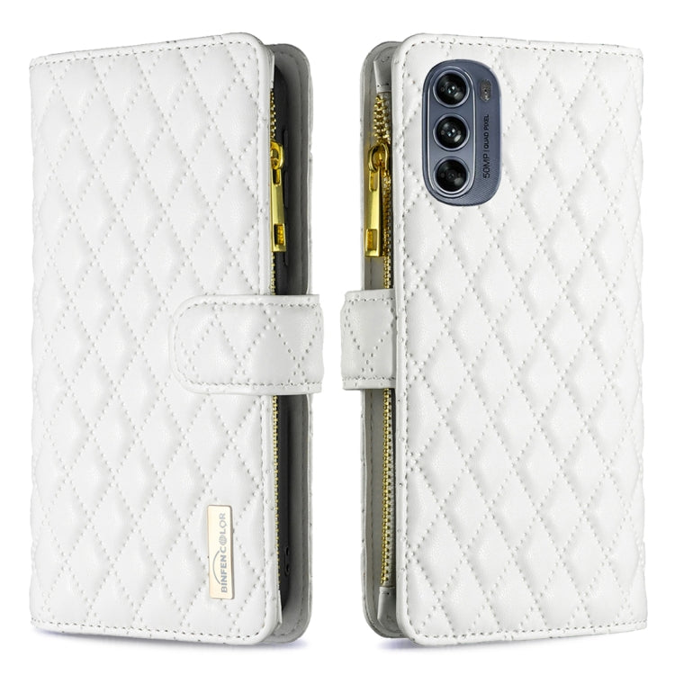 For Motorola Moto G62 Diamond Lattice Zipper Wallet Leather Flip Phone Case