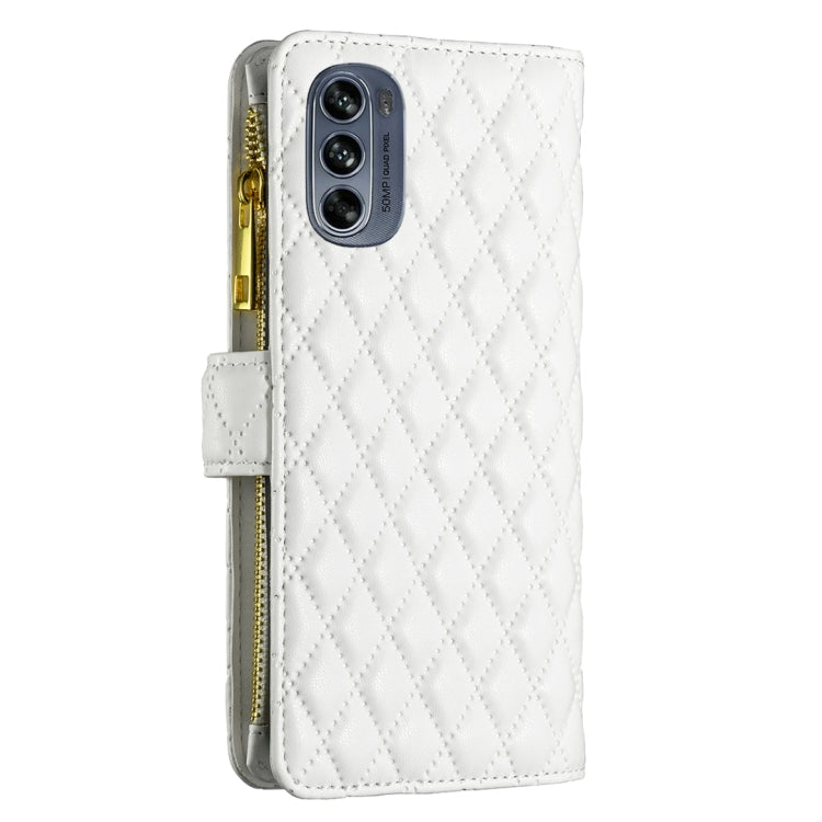 For Motorola Moto G62 Diamond Lattice Zipper Wallet Leather Flip Phone Case