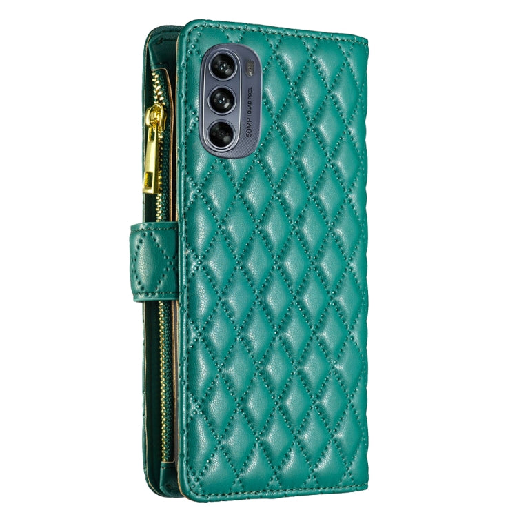 For Motorola Moto G62 Diamond Lattice Zipper Wallet Leather Flip Phone Case