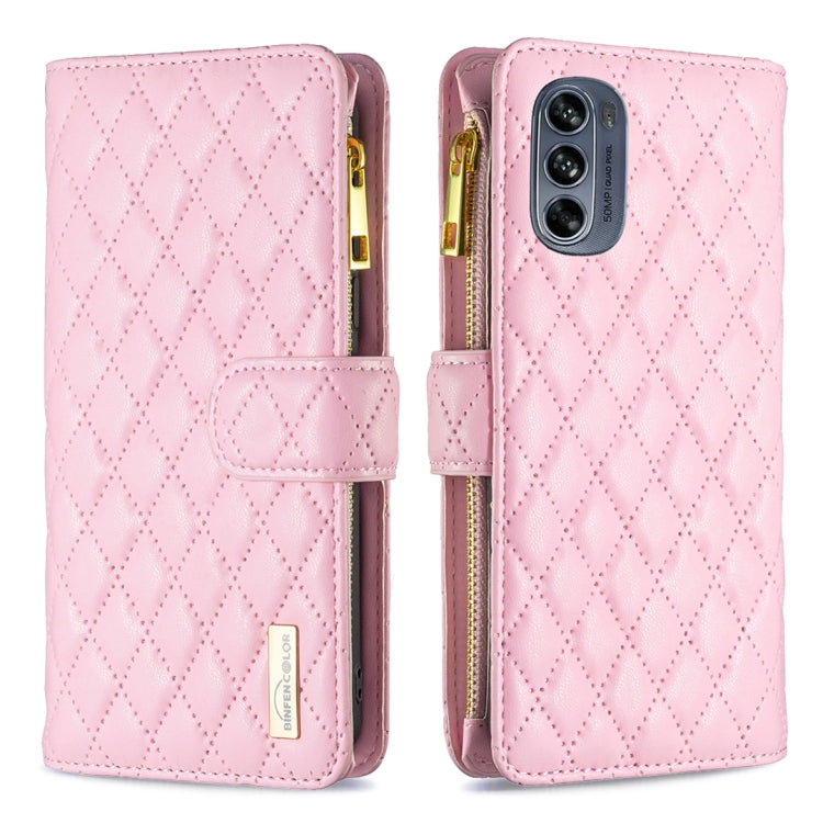 For Motorola Moto G62 Diamond Lattice Zipper Wallet Leather Flip Phone Case